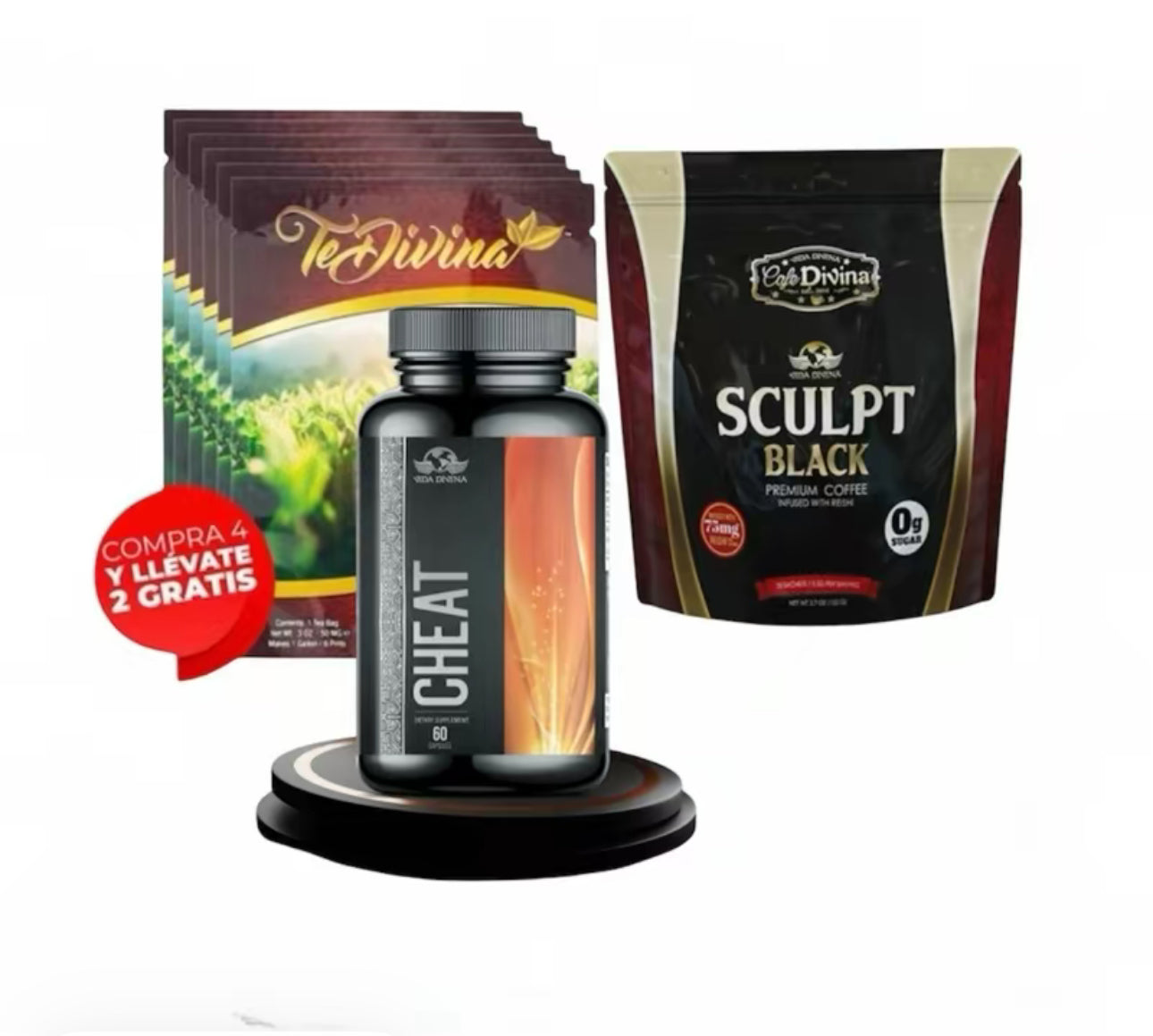 Combo Detox & Control – Té Divina + Sculpt Black + Cheat | Vida Divina